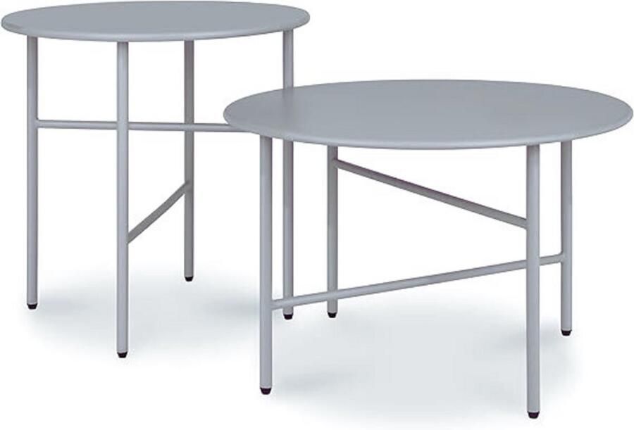 PEAM Set Van 2 Ronde Bijzettafels Metaal – Krasbestendig & Stabiel Lichtgewicht Tuintafel En Salontafel Voor Binnen & Buiten – Grijs Finn!
