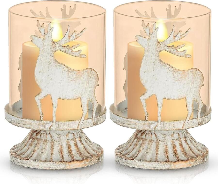 PEAM Set van 2 Vintage Metalen Kandelaars Voor Stompkaarsen Perfecte Kerstmis Decoratie Voor Tafel Mantel En Open Haard