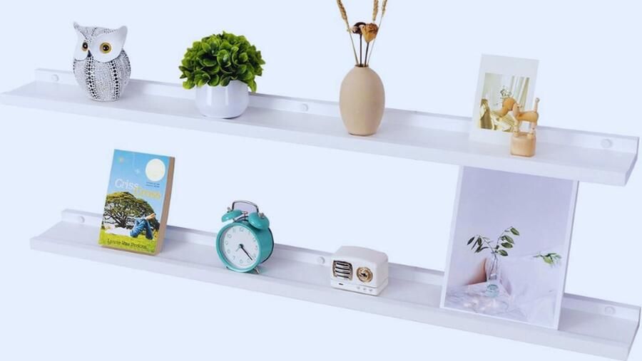 PEAM Set Van 2 Zwevende Wandplanken Van Massief Hout (30 5 Cm) Voor Slaapkamer- Woonkamer- Keuken Wit & Natuur- Ideaal Voor Boeken En Decoratie