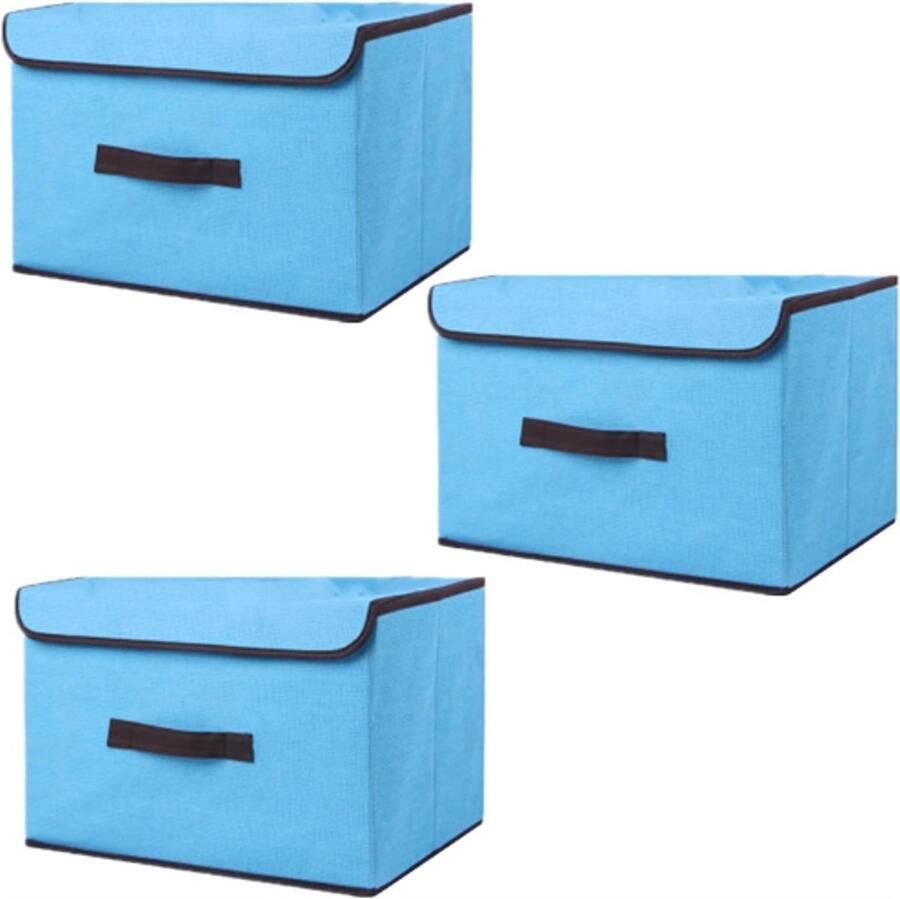 PEAM Set Van 3 Opvouwbare Stoffen Opbergdozen Met Deksel Organizer Box Voor Kleding Speelgoed En Textiel Blauw Linnen 36×23×24cm