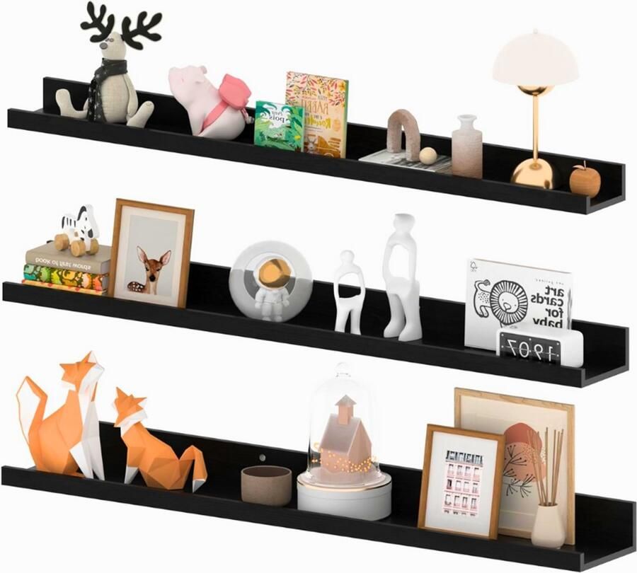 PEAM Set van 3 Zwevende Wandrekken [Zwart 90 cm] – Modern Wandrek voor Woonkamer Keuken Slaapkamer Kinderkamer & Kantoor – Verschillende Maten