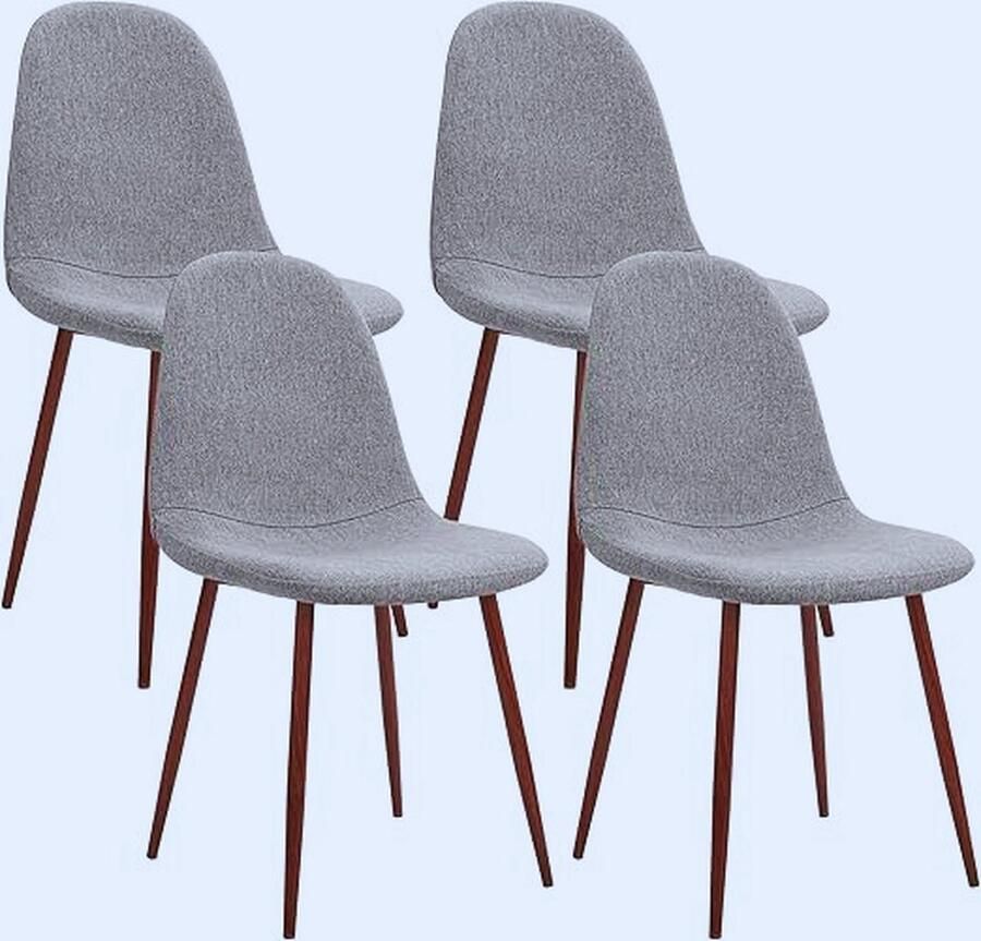 PEAM Set Van 4 Grijze Stoffen Kussens Met Midden Eeuw Metalen Poten Voor Eetkamer Stoelen – Comfortabele Rugleuningen En Schuimvulling