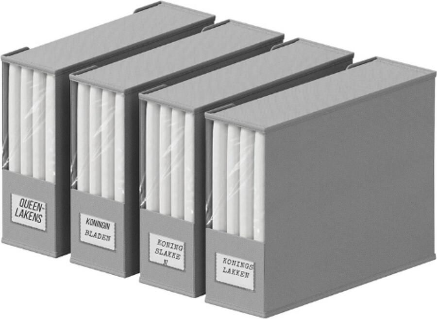 PEAM Set Van 4 Opvouwbare Dekbed Opbergtassen Beddengoed Organizer Met Venster & Label Stevige Garderobedozen Ruimtebesparende Opbergers Lichtgrijs