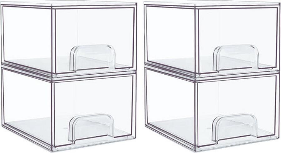 PEAM Set Van 4 Stapelbare Acryl Opbergladen Met 32 Antislipmatten – Organizer Voor Dressoir En Badkamer – Ruimtebesparende Oplossing