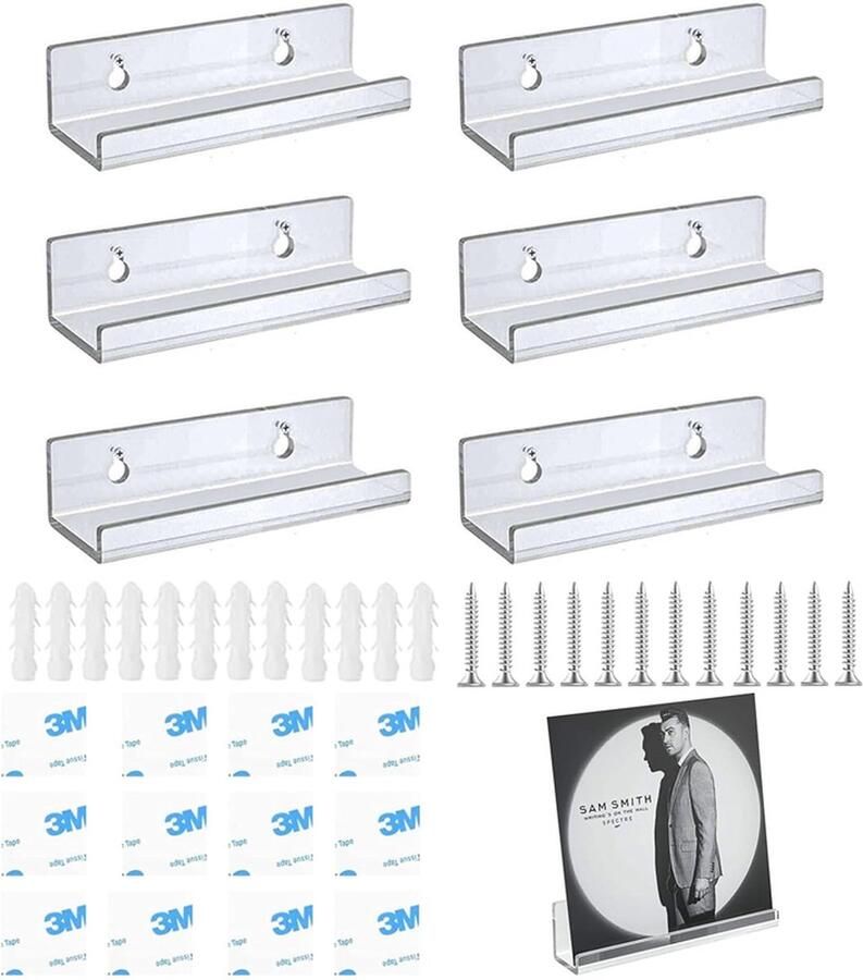 PEAM Set Van 6 Transparante Rekken Voor Vinylplaten Acryl Houders Voor Vinylplaten Wandplank Voor Presentatie Van Boeken En Platen