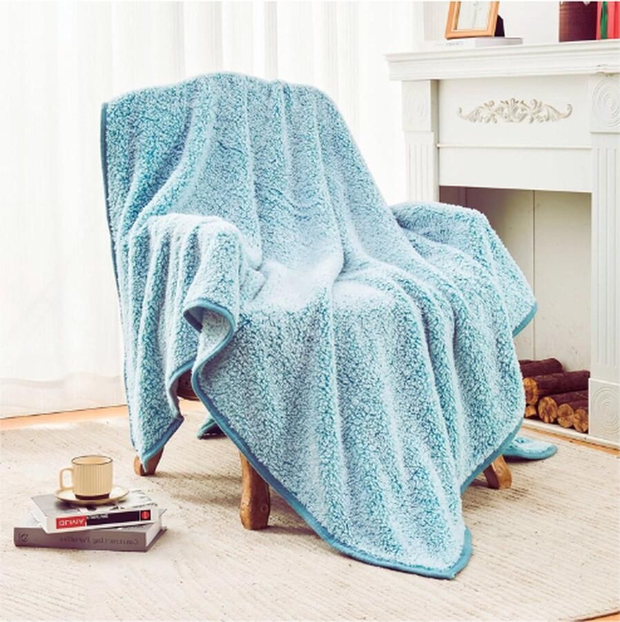 PEAM Sherpa-Deken Queensize Ultrapluzig Warme Beddeken Microvezel Gezellige Deken Voor Op Bed Bank Lichtgewicht Donzig Dik Omkeerbare Bankdeken Groenblauw 152x203 cm