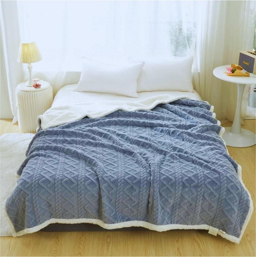 PEAM Sherpa Fleece Deken Sofa Sprei Dubbelzijdige Super Zachte Warme Sprei Deken Voor Bed Bank (Mistblauwe Kabel 150 × 200 cm)