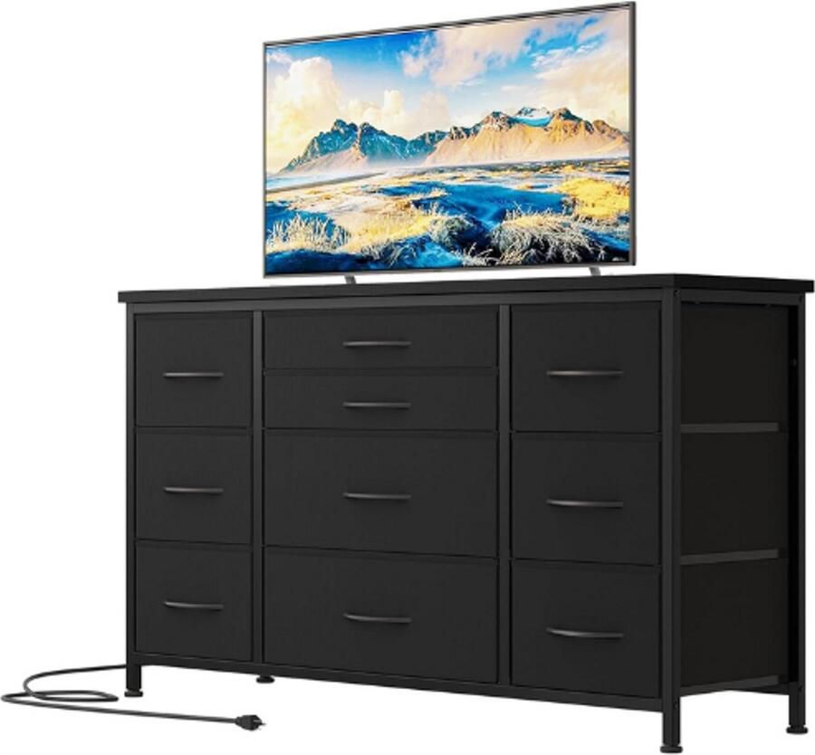 PEAM Slaapkamermeubel Commode Met 10 Lades Van Stof TV-Kast Met Laadstation Opbergkast Voor Woonkamer Slaapkamer & Hal 121x39x70 cm