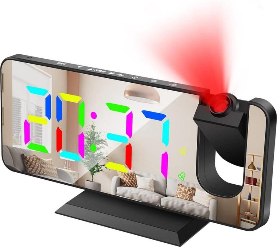 PEAM Smart Projectiewekker Met USB-oplaadpoort En 180° Draaibaar LED-Spiegeldisplay Perfecte Tijdweker Voor Jouw Nachtkastje!