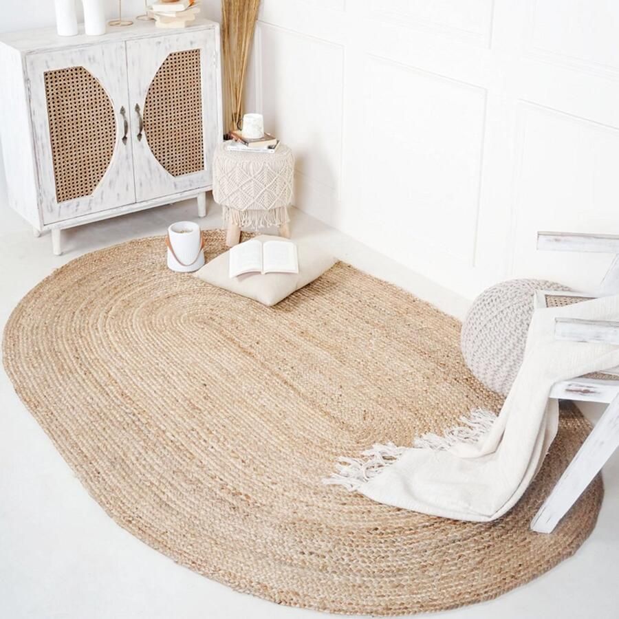PEAM Stijlvol Gevlochten Ovaal Jute Vloerkleed 244x153 Cm Natuurlijk & Duurzaam