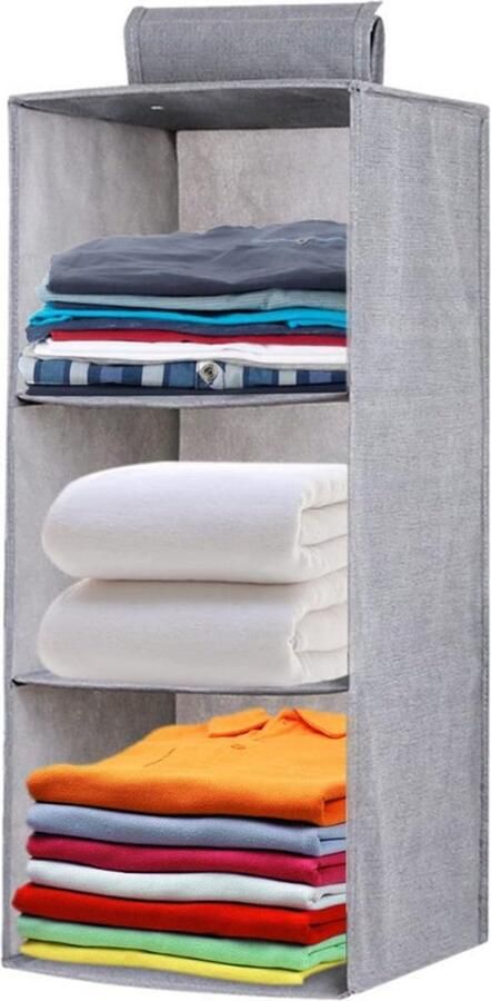 PEAM Stijlvol Inklapbaar Hangrek Met 3 Vakken Praktische Hangopslag Voor Kledingkast (Grijs) Ruimtebesparende Stabiele Organizer Voor Het Gezin