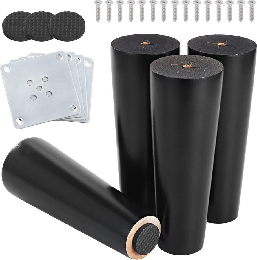 PEAM Stijlvolle Vervangingspoten Voor Meubels 15 Cm Houten Bank- En Tafelpoten (Zwart)