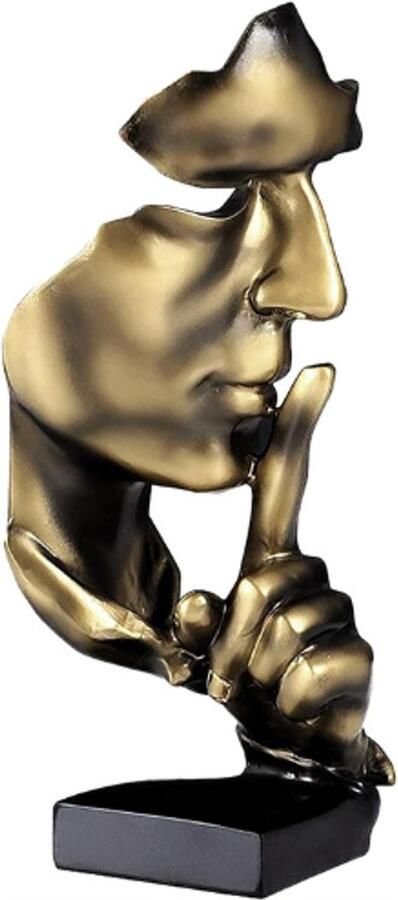 PEAM Stilte Is Gouden Beeldje Beeldhouwwerken Hars Decoratie Ambachten Sculptuur Deco Stilte Is Een Abstracte Kunst Standbeeld Decoratie Thuis Woonkamer Kantoor Bar Café Trouwzaal Het Bureau