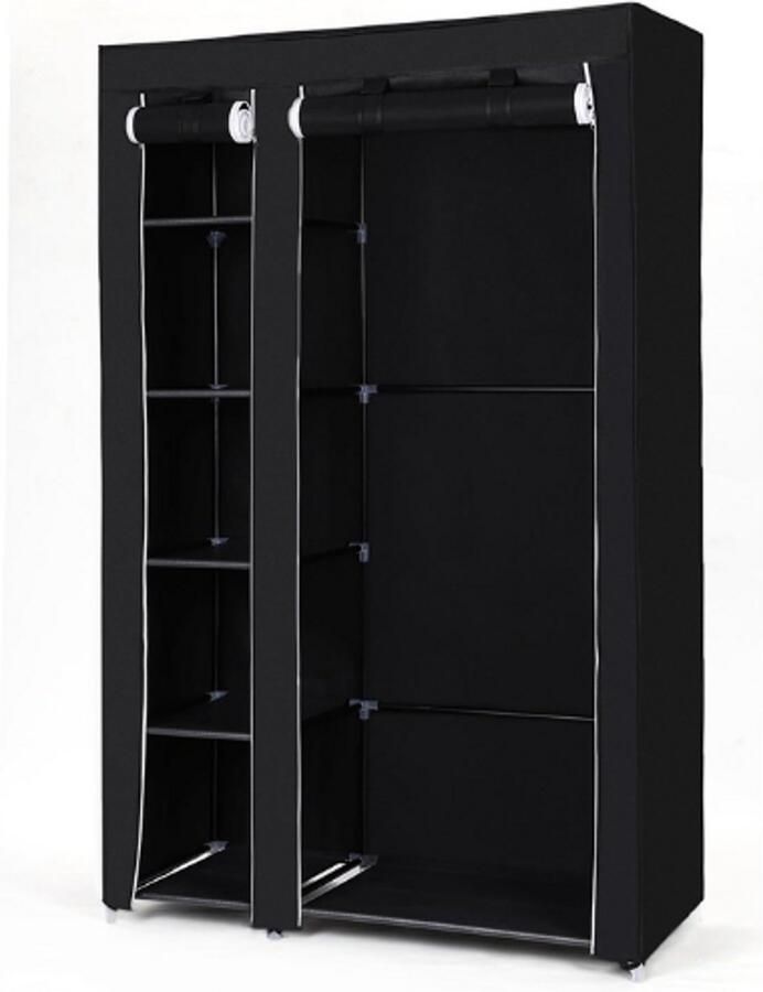 PEAM Stoffen Kledingkast Zwart Vouwbare Kast Met Kledingstang Ruime Opbergkast Voor Slaapkamer Camping Of Logeerkamer 110x175x45 cm LSF007