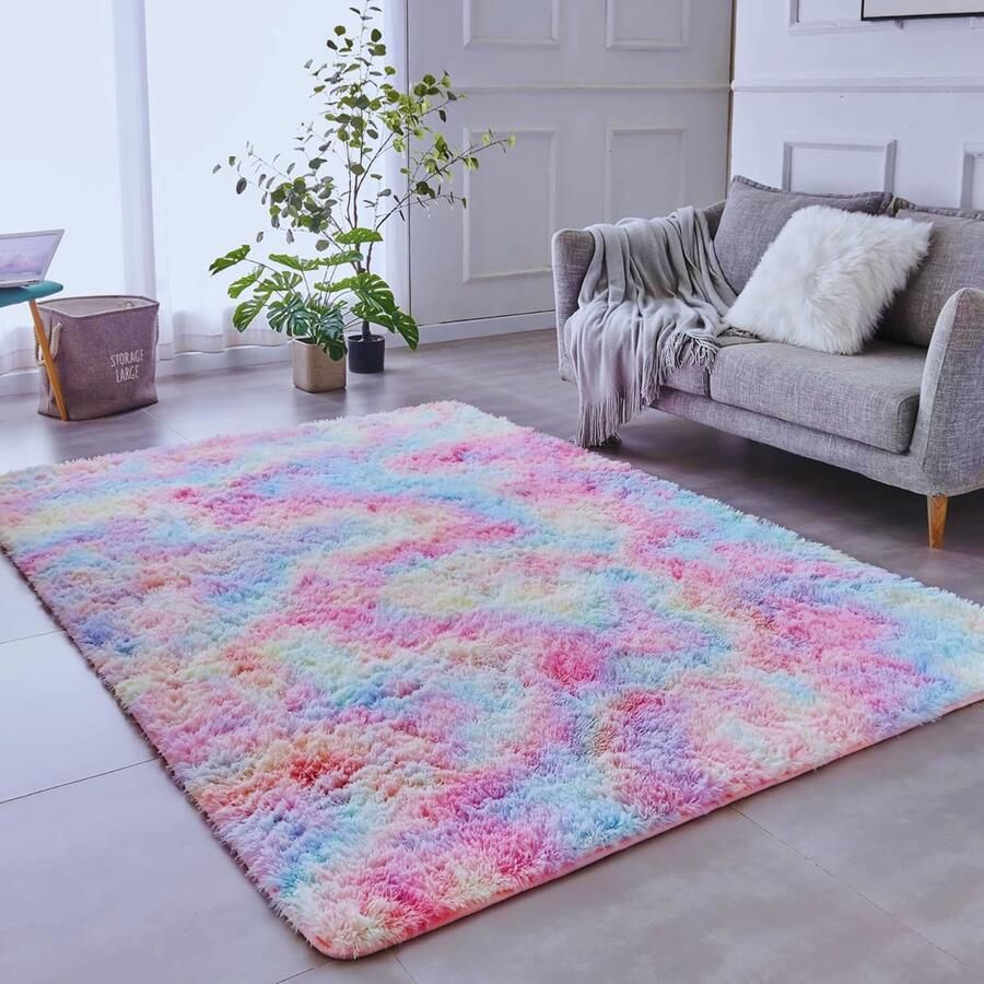 PEAM Superzacht Hoogpolig Shaggy Tapijt In Regenboogkleuren – 200 x 300 CM Pluizige Luxe Voor Jouw Interieur