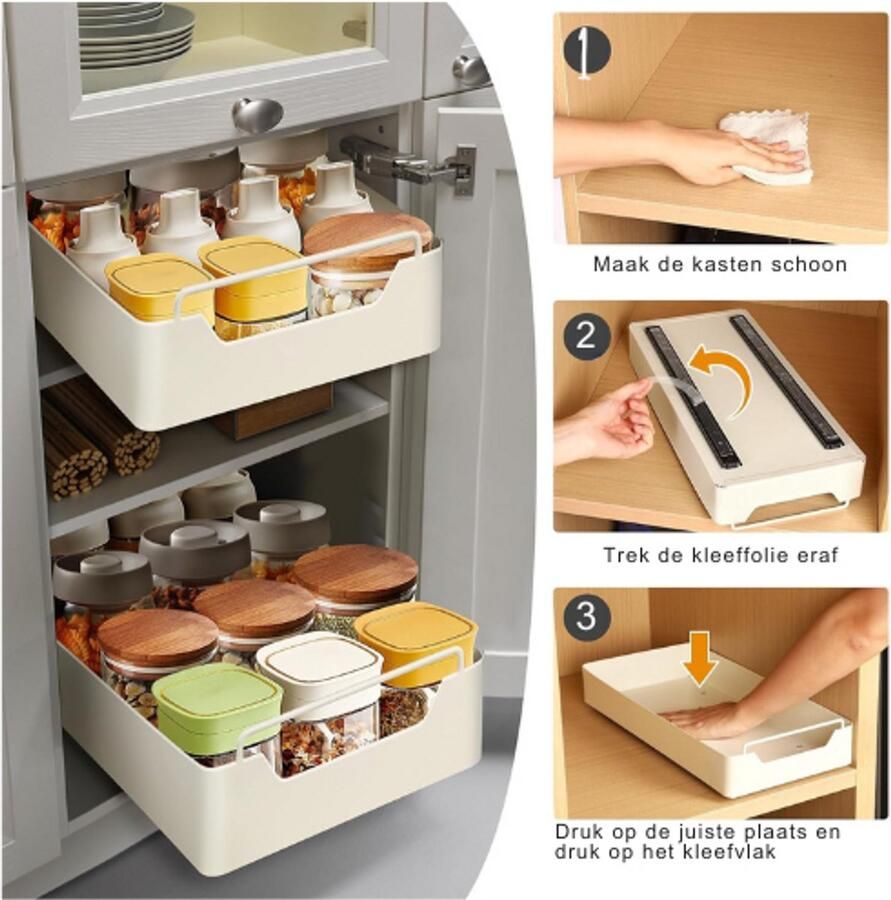 PEAM Telescopische Lade Uittrekbare Kastorganizer Met Handgreep Geen Boren Nodig 20x43x7 cm