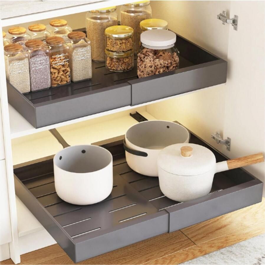 PEAM Telescopische Uittrekbare Lade – Verstelbare Keukenlade – Uitbreidbare Kastorganizer (31 5 48 cm) – Geen Boren Nodig – 1 Stuk Grijs