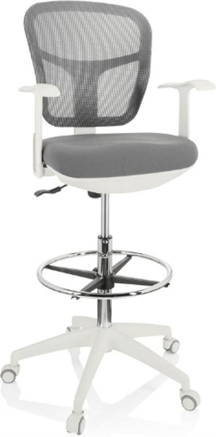 PEAM Top Work 108 W Baliestoel Ergonomische Grijze Stof-Netstof Werkstoel In Hoogte Verstelbaar Met Voetring Comfortabele Hoge Zadelstoel Voor Balie Kantoor Werkplek