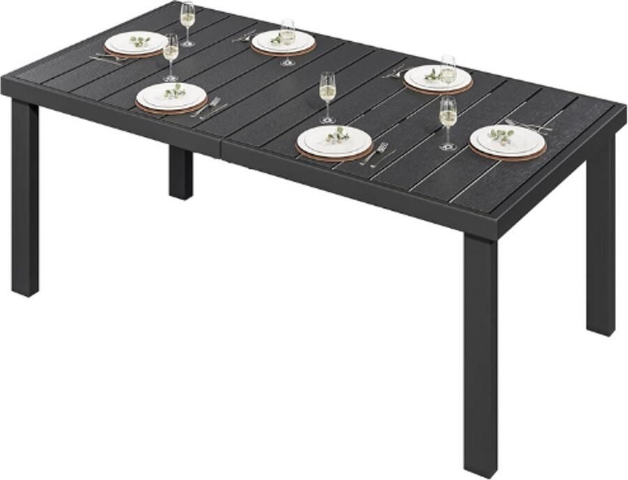 PEAM Tuin Eettafel 140 X 90 Cm Weerbestendige Terrastafel Met WPC Houten Tafelblad Aluminium Frame Met E-Coating Vierkante Outdoor Patio Tafel Voor Tuin En Gazon Zwart