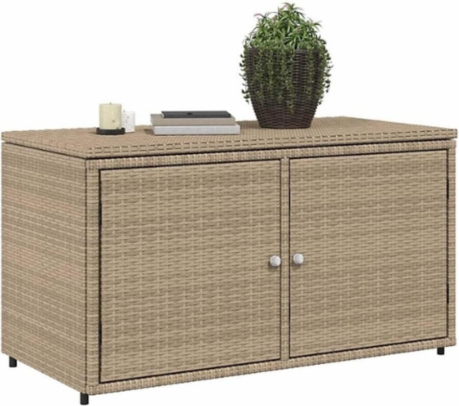 PEAM Tuinkast Poly Rattan Beige – 110x55x60.5 Cm – Weerbestendige Opbergkast Voor Buiten – Kast Voor Tuin – Balkon – Terras – Tuinmeubel Met Deur