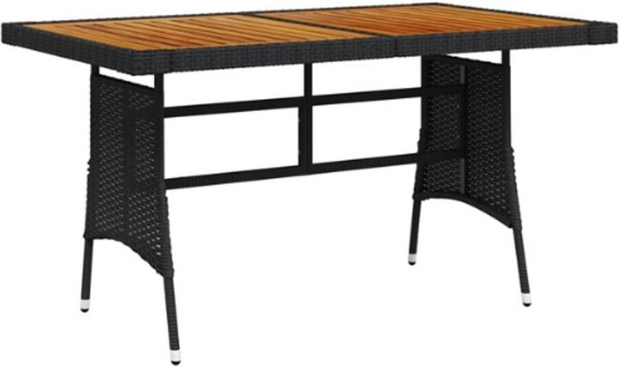 PEAM Tuintafel 130X70X72 Cm Poly Rattan En Massief Acaciahout Zwart Buitentafel Tuinmeubel Eettafel Terrastafel