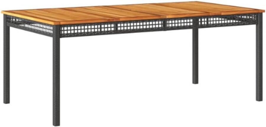 PEAM Tuintafel 180x90x75 cm – Poly Rattan En Acaciahout Zwart – Weerbestendige Buitentafel – Balkon Tafel Voor Buiten – Elegante Tuin Tafel