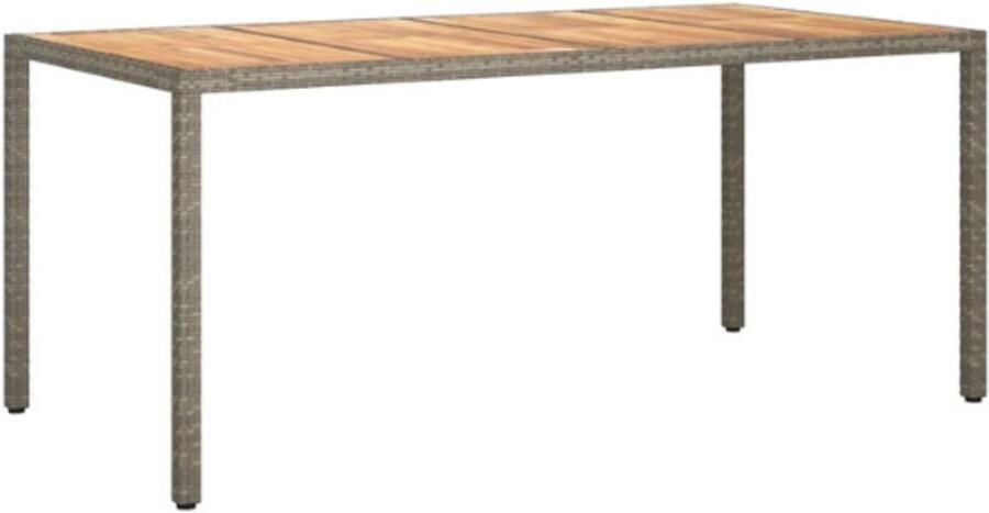 PEAM Tuintafel 190X90X75 Cm Poly Rattan En Acaciahout Grijs Terrastafel Buitentafel Eettafel Voor Tuin Balkon Terras