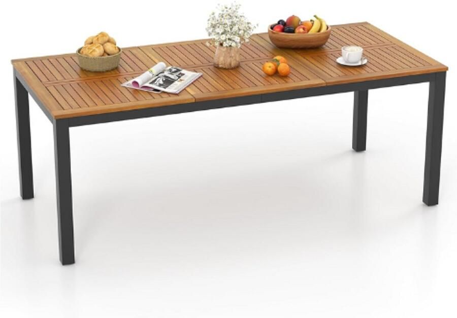 PEAM Tuintafel Acaciahout 200x90cm – Grote Rechthoekige Eettafel Voor 8 Personen – Outdoor Terrastafel Met Parasolgat – Houten Balkontafel Tuin Terras