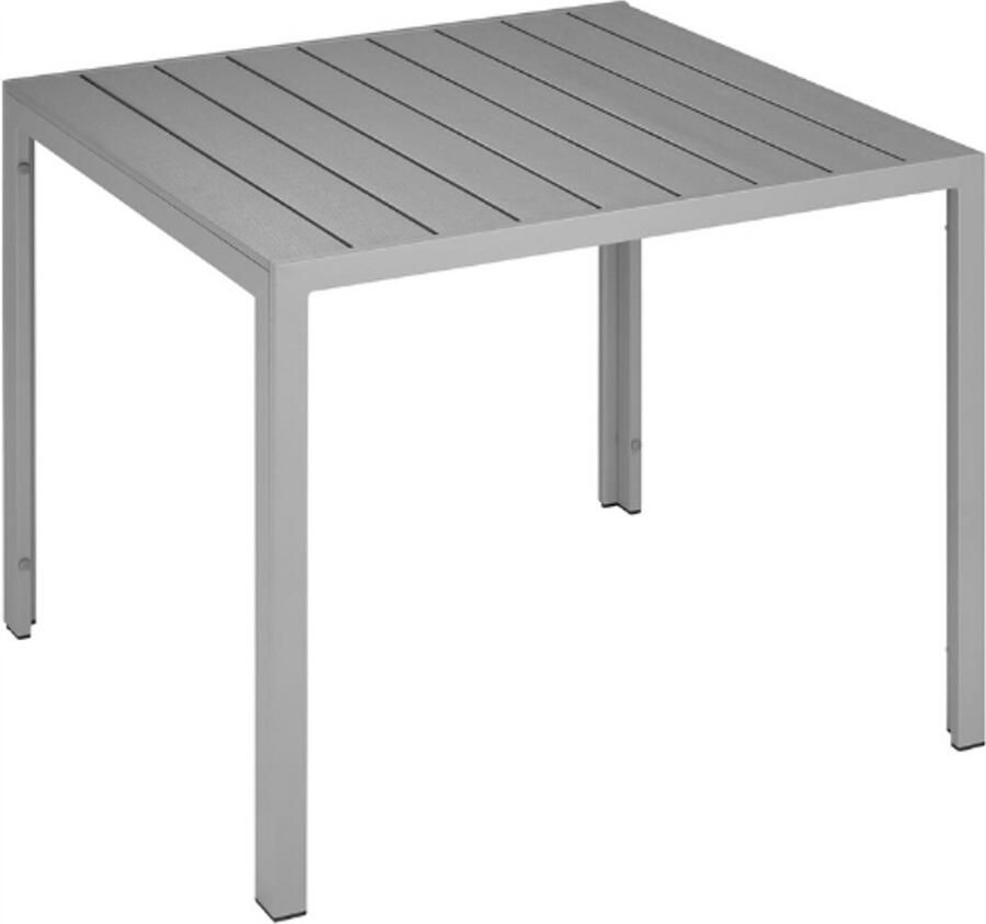 PEAM Tuintafel Eettafel Voor Buiten – Balkontafel In Houtlook – Aluminium Frame – Weerbestendig – 90x90x74 5 cm – Terrastafel Voor Tuin Lounge Of Zithoek – Zilver