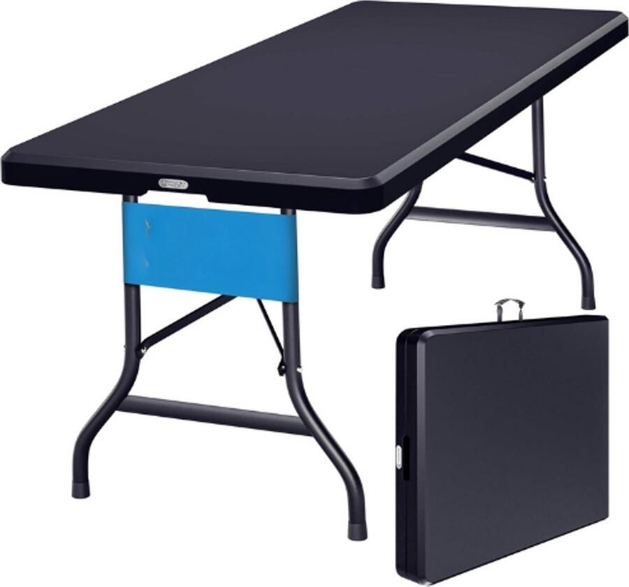 PEAM Tuintafel Inklapbaar 183x76 Cm Weerbestendige Kunststof Picknicktafel Voor 8 Personen Opvouwbare Terrastafel Voor Camping Balkon Tuin Antraciet