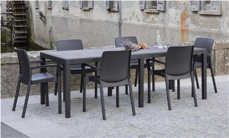 PEAM Tuintafel Roma Uittrekbaar 150-220x90 Cm Rechthoekige Eettafel In Rotanlook Antraciet Buiten Tafel Made In Italy Buitentafel Voor Tuin Terras Balkon