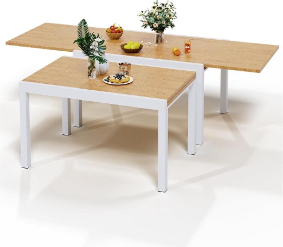 PEAM Tuintafel Uittrekbaar Aluminium 130 260 x 90 x 75 Cm Grote Eettafel Voor Buiten Voor 6-10 Personen Waterdicht Houtnerf Kleurpatroon Zonwering