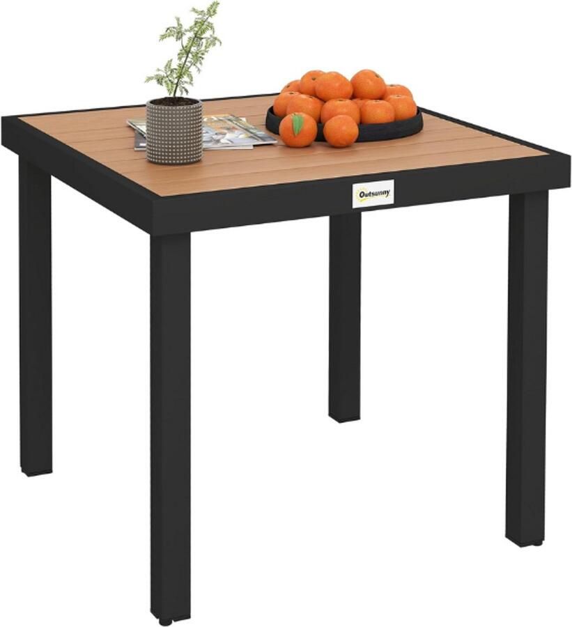 PEAM Tuintafel Voor 4 Personen – Vierkante Eettafel 80x80cm – Aluminium Loungemeubel Met Onderhoudsvriendelijk Kunststof – Tuin Tafel Naturel-Zwart