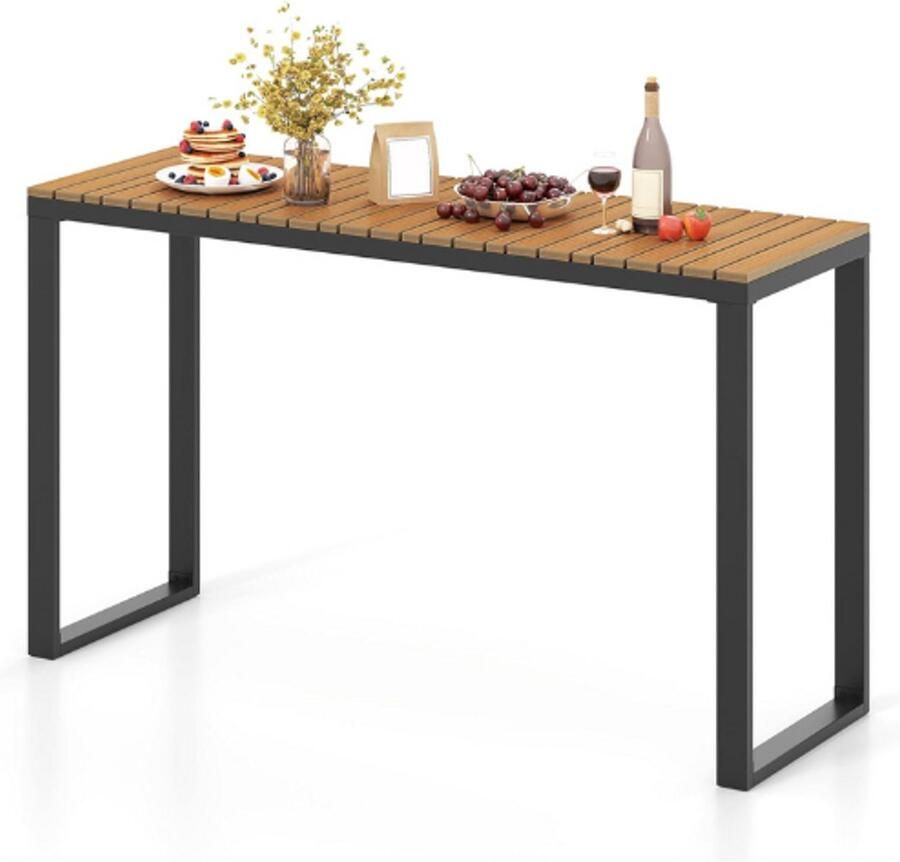 PEAM Tuintafel Weerbestendig 129 x 42 cm – WPC-Tafelblad en Metalen Frame – Rechthoekige Balkontafel – Outdoor Eettafel Voor Balkon Terras en Tuin
