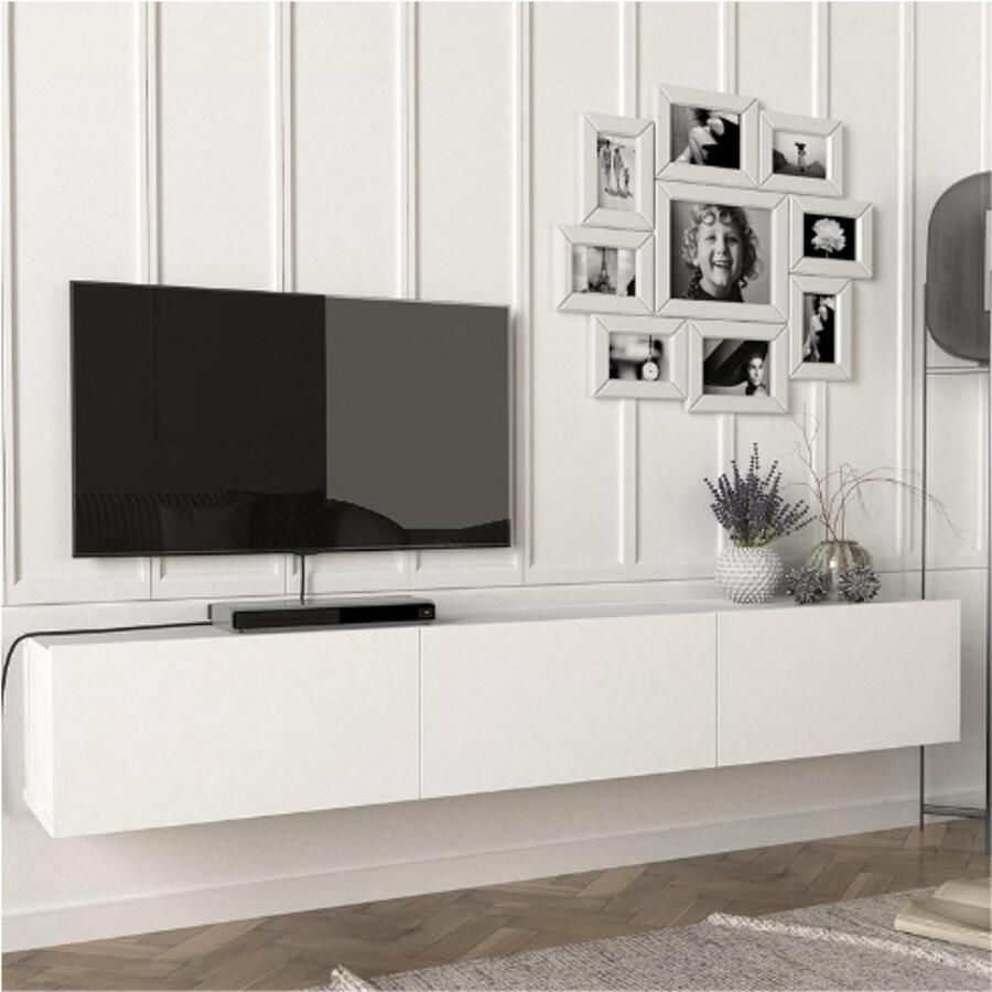 PEAM Tv-meubel Vihti Zwevend – Wandmeubel 180 cm – Modern TV-Kastje – Met Kabelbeheer – Wit – 180x31x29 5 cm