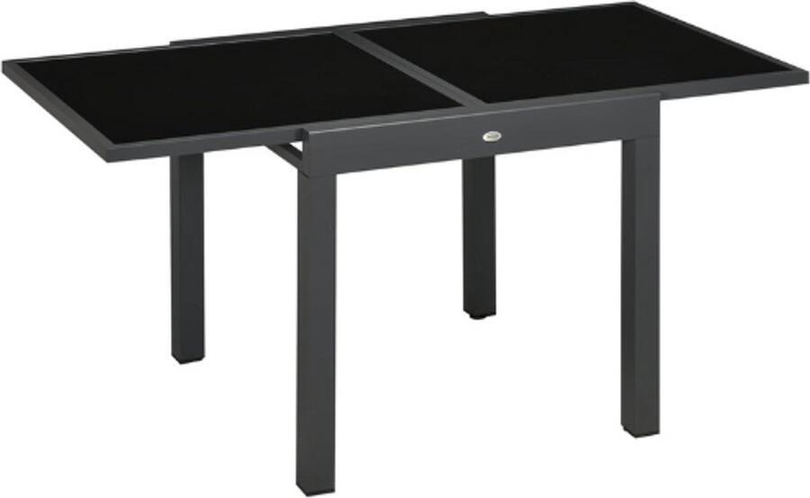 PEAM Uitschuifbare Tuintafel Groot Formaat 160 x 80 x 75 Cm Aluminium Tafel Met Epoxymetaal Frame En Gehard Glazen Blad Donkergrijs-Zwart