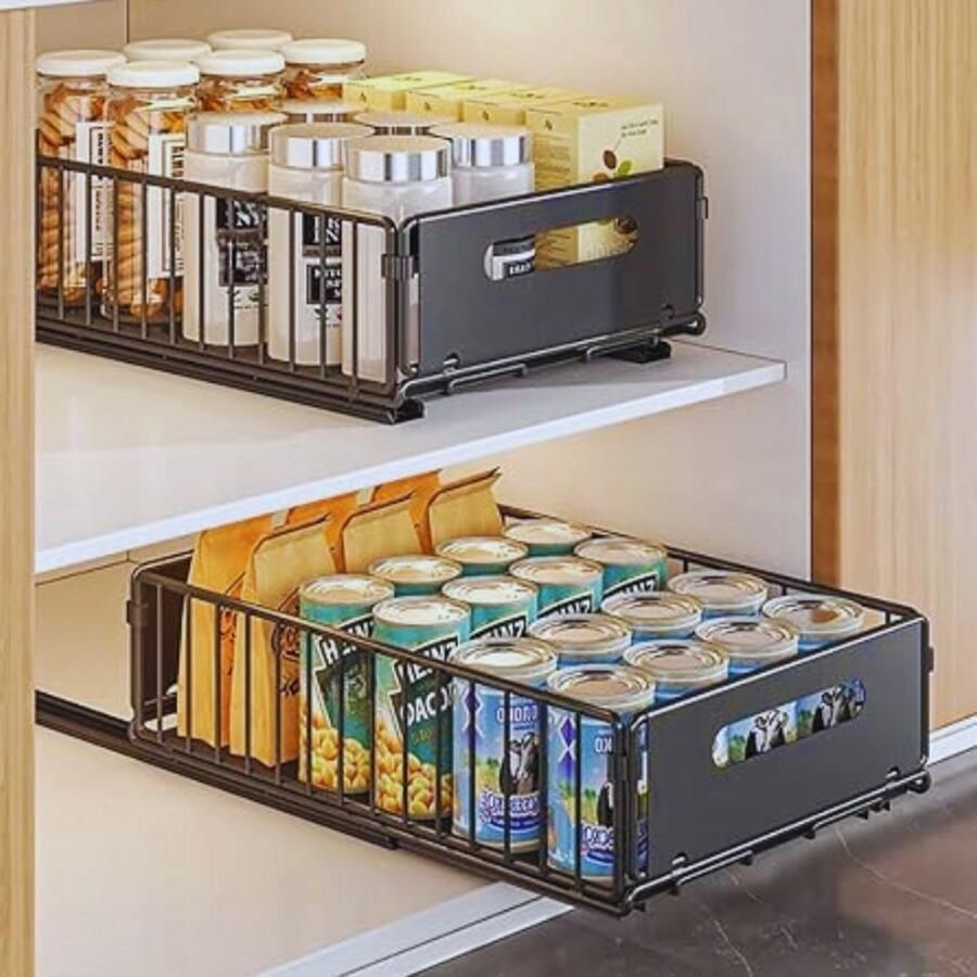 PEAM Uittrekbare Kastorganizer – Verstelbare & Schuifbare Opbergmand Zonder Boren – Zwart (Set Van 2)