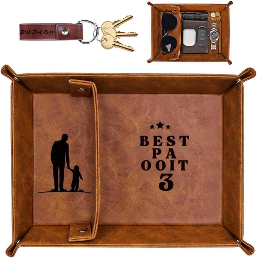 PEAM Valet Tray Voor Papa Verjaardagscadeau Van Kinderen Nachtkast Organizer Beste Papa Ooit PU Lederen Dienblad