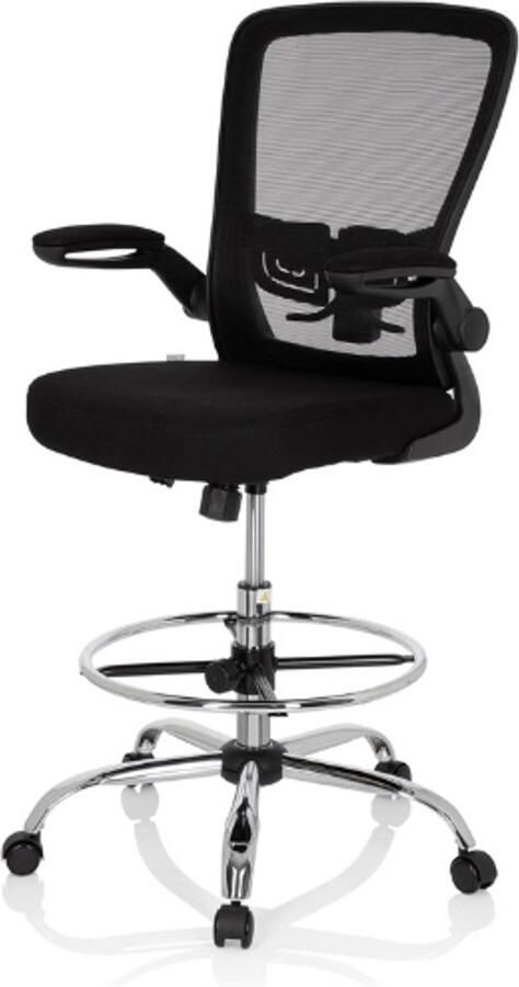 PEAM Vendo Work 719901 Werkstoel van Netstof Zwart Inklapbare Armleuningen Ring-Voetensteun