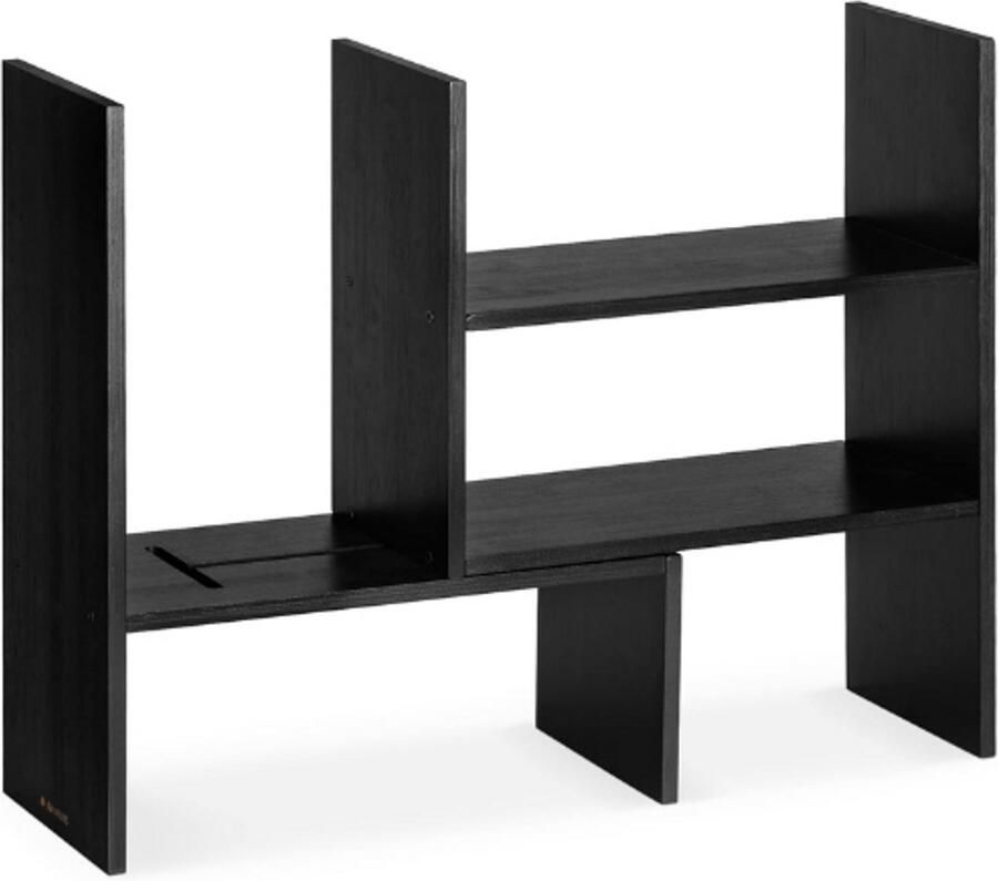 PEAM Verstelbare Bamboe Bureau-Organizer Aanpasbare Opruimmodule voor Bureau Opbergplanken voor Bureau Zwart