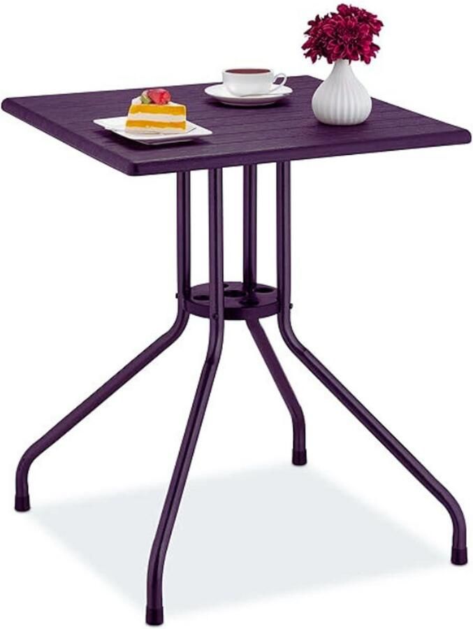 PEAM Vierkante Buitentafel Met Houtlook – Stijlvolle Balkontafel Van Kunststof & Metaal 75x61x61 Cm Zwart!