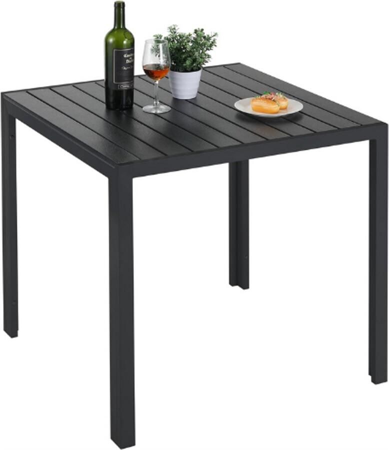 PEAM Vierkante Tuintafel 75 x 75 cm Aluminium WPC Balkontafel Weerbestendig En Roestvrij Outdoor Eettafel Voor Tuin Terras Balkon Zwart