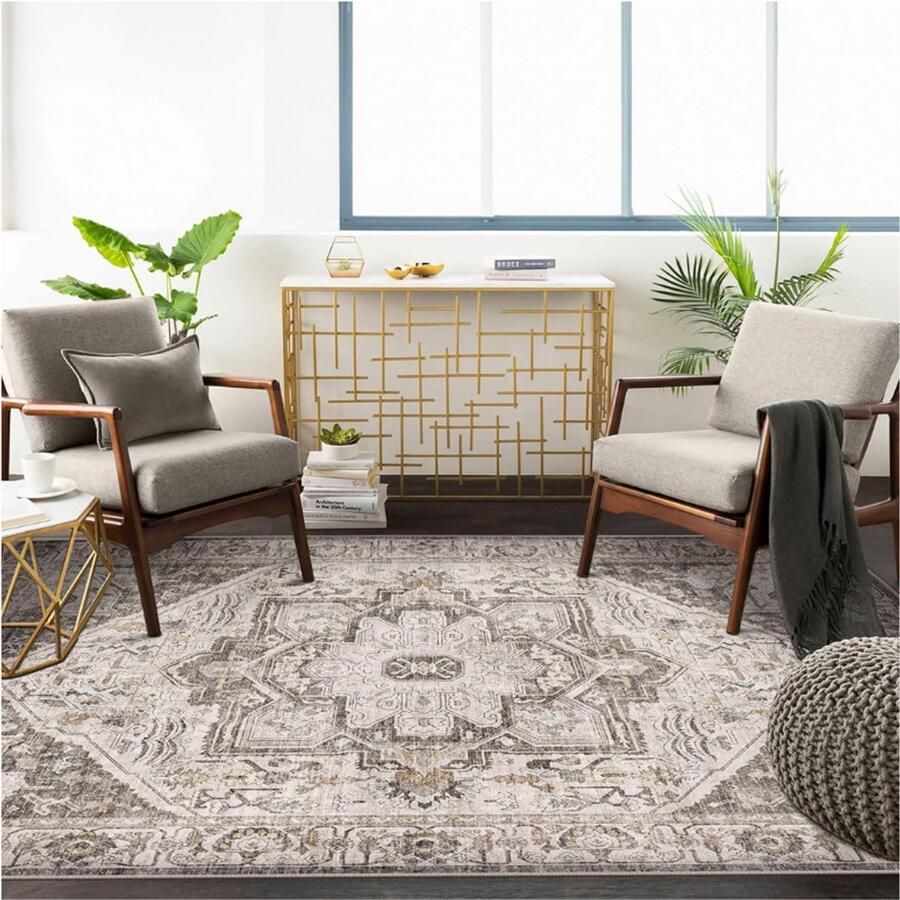 PEAM Vintage Klein Vloerkleed Voor Binnen Antislip Deurmat 60x90 cm Wasbaar Tapijt Voor Entree Keuken Woonkamer Slaapkamer Kantoor Neutraal Bruin Design