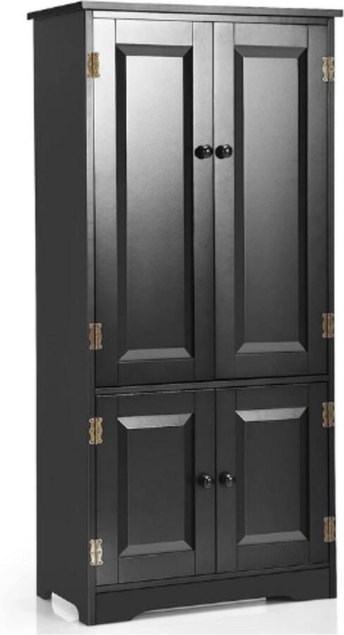 PEAM Vintage Multifunctionele Kast Gangkast met Verstelbare Plank Badkamerkast Houten Linnenkast in Landelijke Stijl voor Keuken Woonkamer Slaapkamer (Zwart)