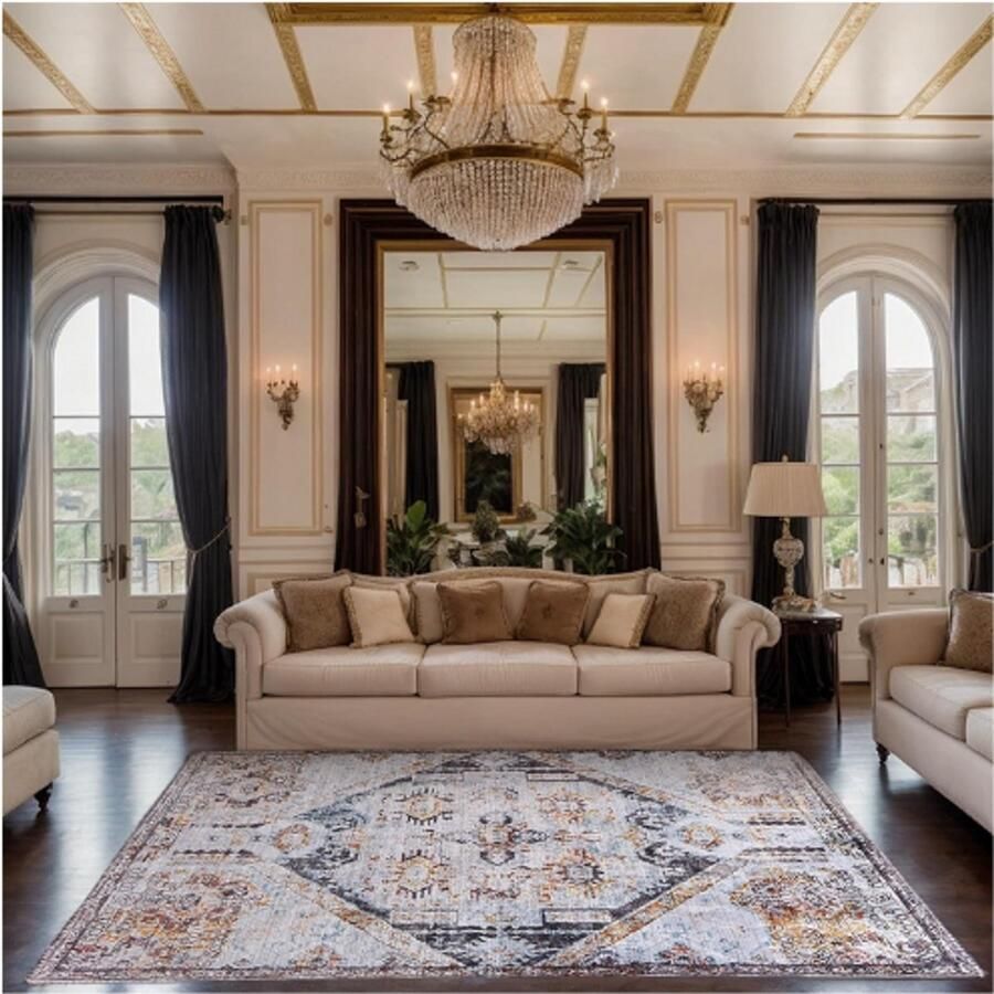 PEAM Vintage Vloerkleed Voor Woonkamer Antislip Laagpolig Tapijt Retro Beige Geschikt Voor Slaapkamer Eetkamer Keuken & Entree 200x250 cm