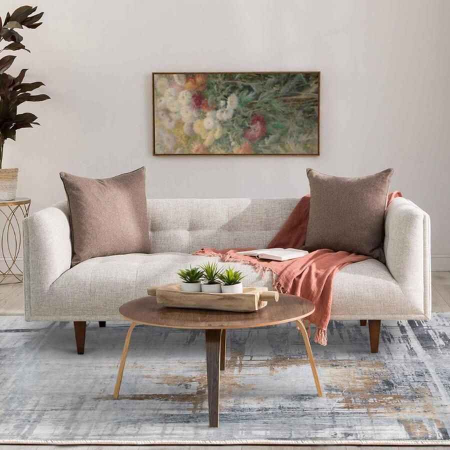 PEAM Vloerkleed 200x300 cm Modern Traditioneel Kunsttapijt Laagpolig Zacht & Antislip Voor Woonkamer & Slaapkamer Grijs Goud