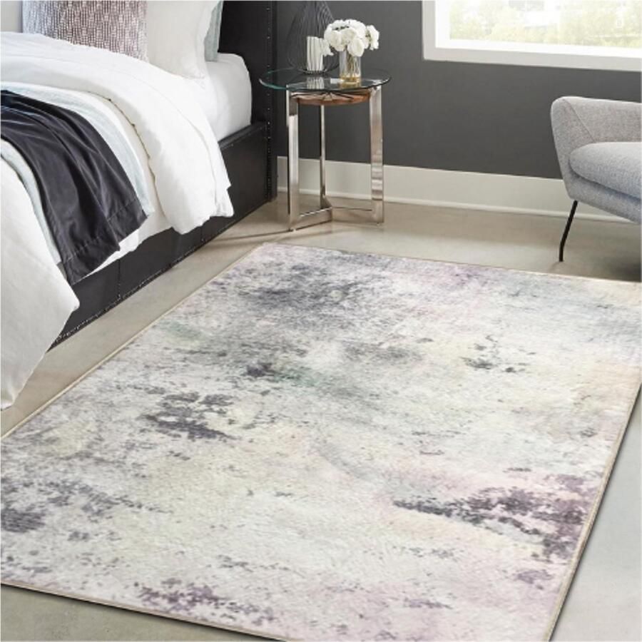 PEAM Vloerkleed Abstract Moderne Laagpolige Tapijt voor Woonkamer Slaapkamer en Eetkamer Zacht en Antislip Vloermat in Crème (Grijs Multi) 200 x 290 cm