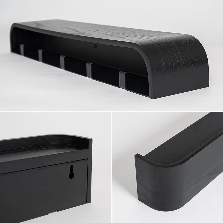 PEAM Wandgemonteerde Kapstok 'Toke' Moderne Kapstok met Verborgen Wandhaken Kapstokpaneel van Massief Houtfineer Eiken zwart