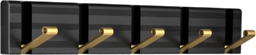 PEAM Wandkapstok Aluminium Zwart-Goud 5 Inklapbare Haken Heavy Duty Jashaak Voor Muur Ruimtebesparend Voor Hal Slaapkamer Deur