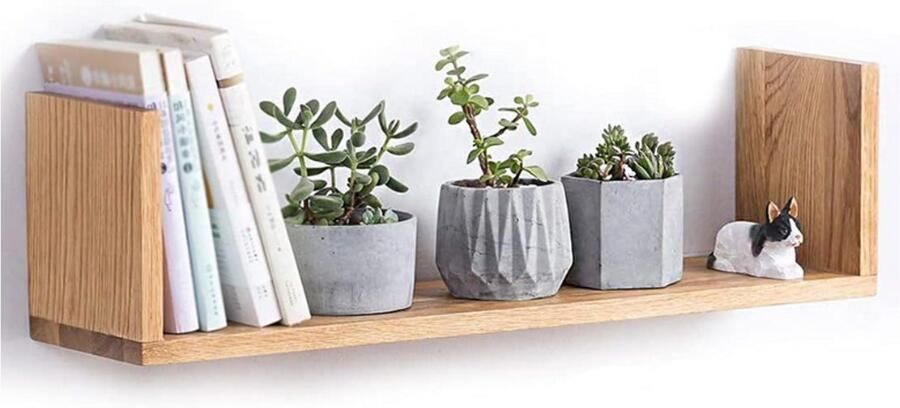 PEAM Wandplank Hout Massief 60Cm Houten Wandplank Voor Boeken U-Vormige Eiken Drijvende Wandplank Zwevende Display Planken Voor Home Decor Kantoor Slaapkamer Woonkamer Keuken